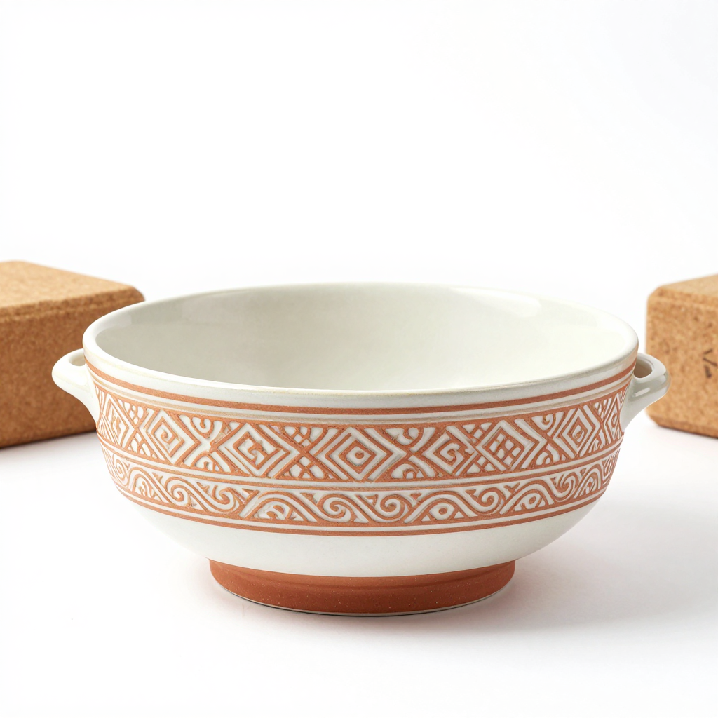 Ceramic Yoga Bowl with Carved Design