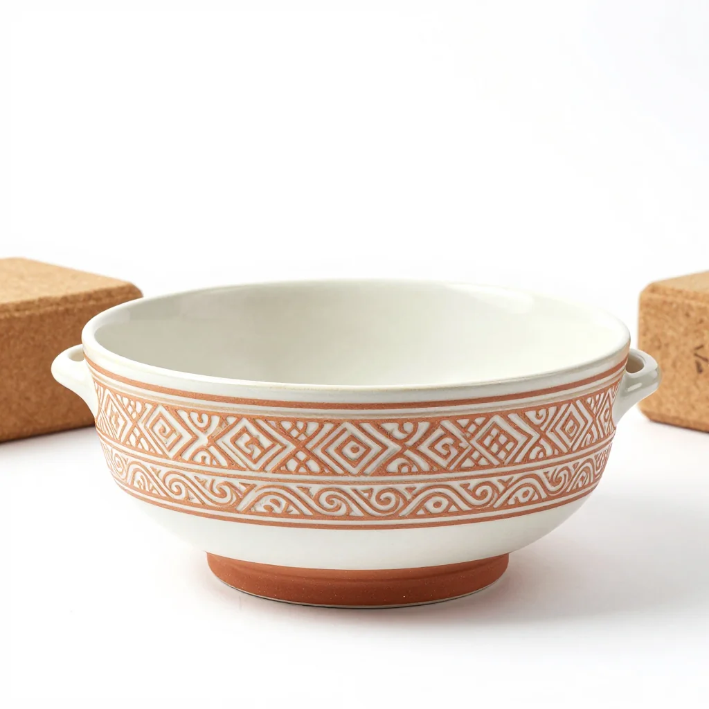 Ceramic Yoga Bowl with Carved Design